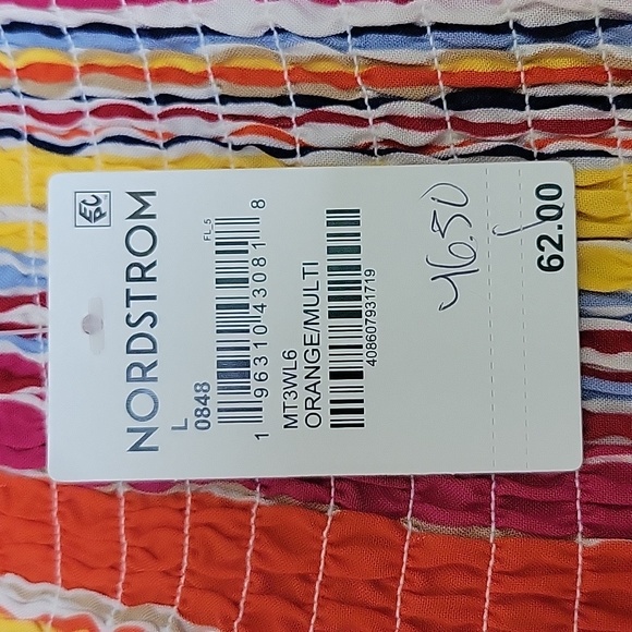 Nordstrom Bobeau Smocked Stripe Top Sz L NWT - Picture 4 of 8